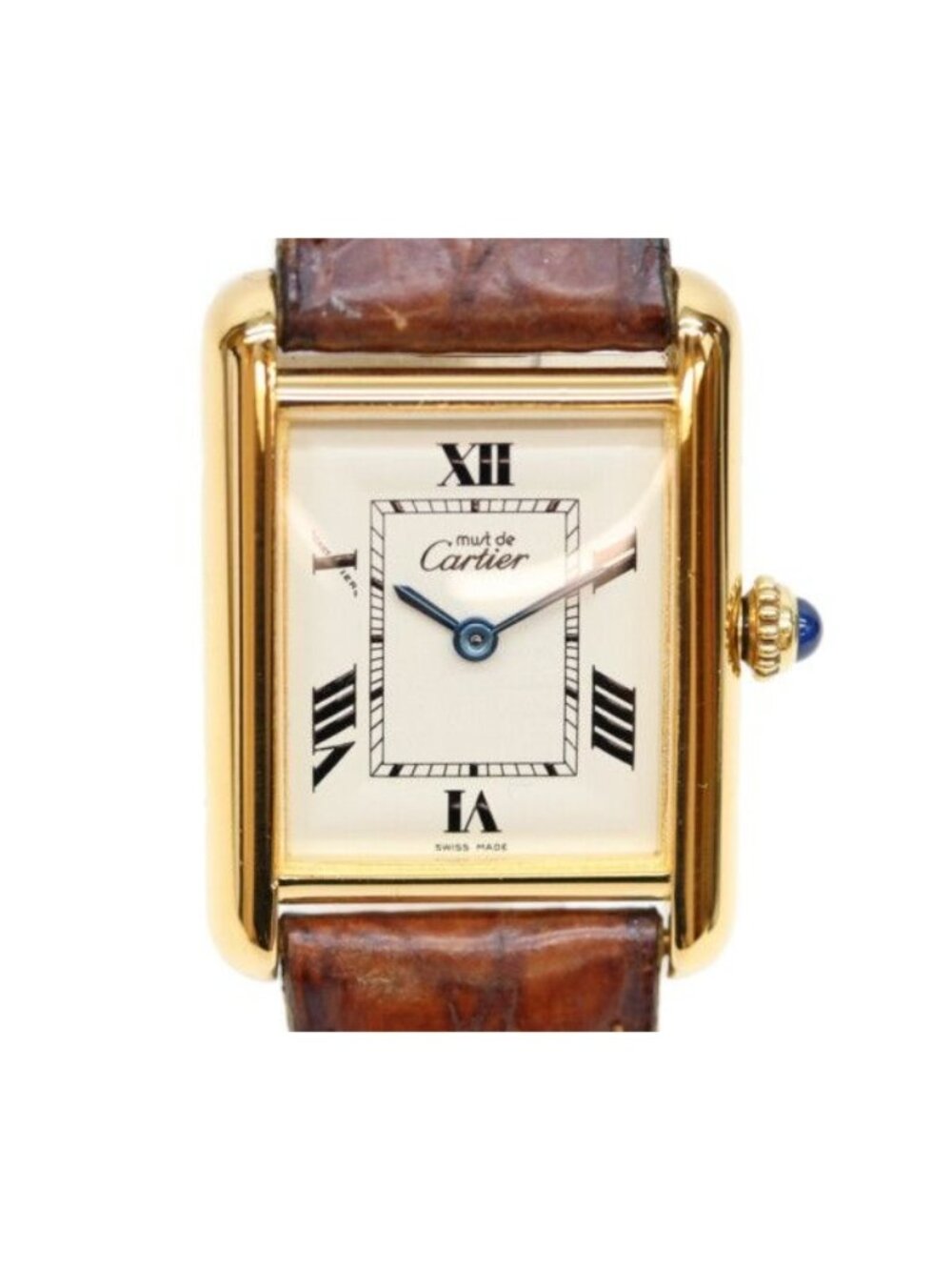 Cartier Must Tank Vermeil SM Late Model Roman Ivory Dial Quartz Leather